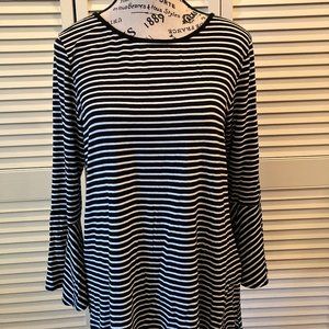Striped Bateau neck top with bell sleeves
